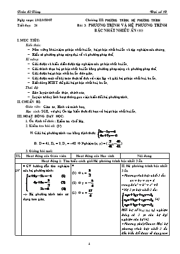 Giáo án Đại số 10 (cơ bản) - Chương III, Bài 3: Phương trình và hệ phương trình bậc nhất nhiều ẩn (tiết 2) - Trần Sĩ Tùng
