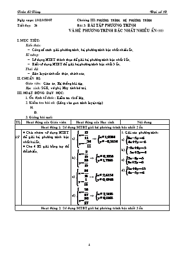 Giáo án Đại số 10 (cơ bản) - Chương III, Bài 3: Phương trình và hệ phương trình bậc nhất nhiều ẩn (tiết 4) - Trần Sĩ Tùng