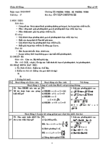 Giáo án Đại số 10 (cơ bản) - Chương III, Bài dạy: Ôn tập chương III - Trần Sĩ Tùng