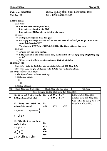 Giáo án Đại số 10 (cơ bản) - Chương IV, Bài 1: Bất đẳng thức - Trần Sĩ Tùng