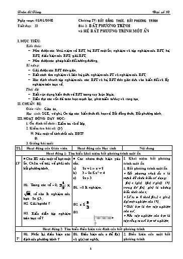 Giáo án Đại số 10 (cơ bản) - Chương IV, Bài 2: Bất phương trình và hệ bất phương trình một ẩn - Trần Sĩ Tùng