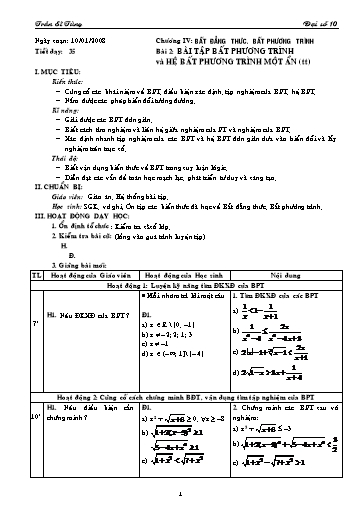 Giáo án Đại số 10 (cơ bản) - Chương IV, Bài 2: Bất phương trình và hệ bất phương trình một ẩn (tiết 3) - Trần Sĩ Tùng