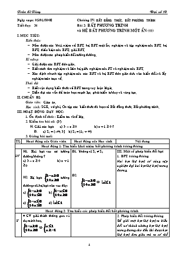 Giáo án Đại số 10 (cơ bản) - Chương IV, Bài 2: Bất phương trình và hệ bất phương trình một ẩn (tiết 2) - Trần Sĩ Tùng