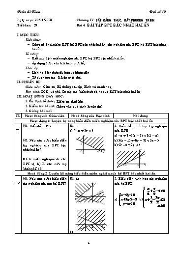 Giáo án Đại số 10 (cơ bản) - Chương IV, Bài 4: Bài tập Bất phương trình bậc nhất hai ẩn - Trần Sĩ Tùng