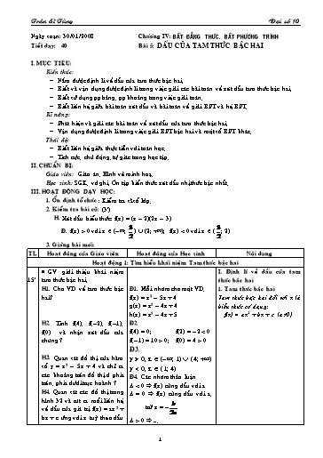 Giáo án Đại số 10 (cơ bản) - Chương IV, Bài 5: Dấu của tam thức bậc hai - Trần Sĩ Tùng