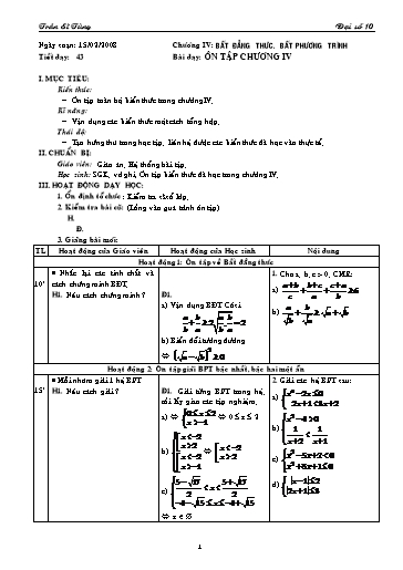 Giáo án Đại số 10 (cơ bản) - Chương IV, Bài dạy: Ôn tập chương IV - Trần Sĩ Tùng