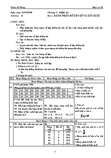 Giáo án Đại số 10 (cơ bản) - Chương V, Bài 1: Bảng phân bố tần số và tần suất - Trần Sĩ Tùng
