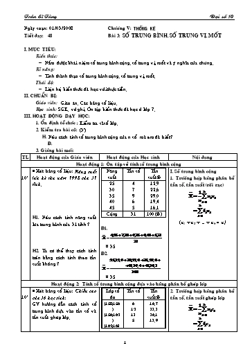 Giáo án Đại số 10 (cơ bản) - Chương V, Bài 3: Số trung bình. Số trung vị. Mốt - Trần Sĩ Tùng
