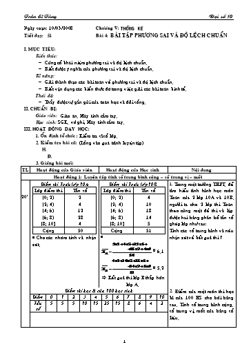 Giáo án Đại số 10 (cơ bản) - Chương V, Bài 4: Bài tập Phương sai và độ lệch chuẩn - Trần Sĩ Tùng