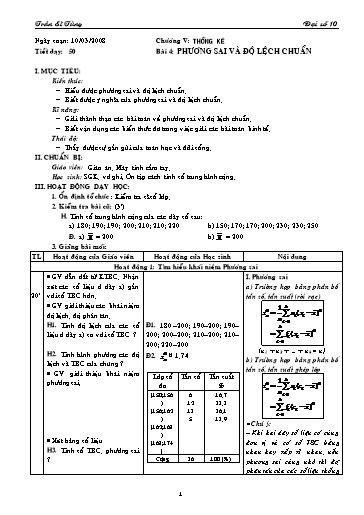 Giáo án Đại số 10 (cơ bản) - Chương V, Bài 4: Phương sai và độ lệch chuẩn - Trần Sĩ Tùng