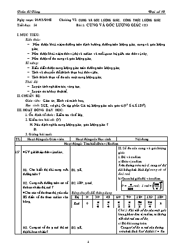 Giáo án Đại số 10 (cơ bản) - Chương VI, Bài 1: Cung và góc lượng giác (tiếp theo) - Trần Sĩ Tùng