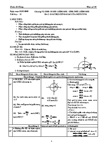 Giáo án Đại số 10 (cơ bản) - Chương VI, Bài 2: Giá trị lượng giác của một cung - Trần Sĩ Tùng