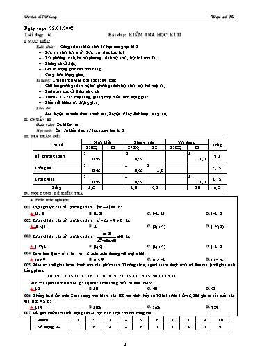 Giáo án Đại số 10 (cơ bản) - Chương VI, Bài dạy: Kiểm tra học kì II - Trần Sĩ Tùng