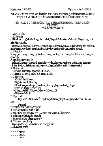 Giáo án GDQP 10 (Kết nối tri thức) - Tiết 28+29+30, Bài: Các tư thế, động tác cơ bản vận động trên chiến trường