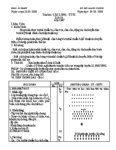 Giáo án GDTC 10 - Tiết 18: Cầu lông-TTTC - Đỗ Mạnh Cương