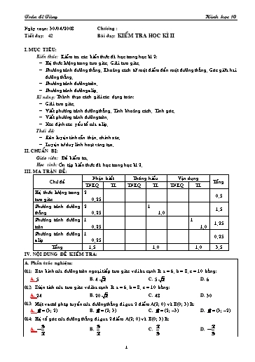 Giáo án Hình học 10 (cơ bản) - Bài dạy: Kiểm tra học kì II - Trần Sĩ Tùng