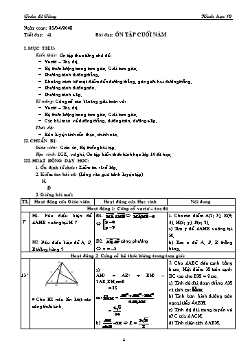 Giáo án Hình học 10 (cơ bản) - Bài dạy: Ôn tập cuối năm - Trần Sĩ Tùng