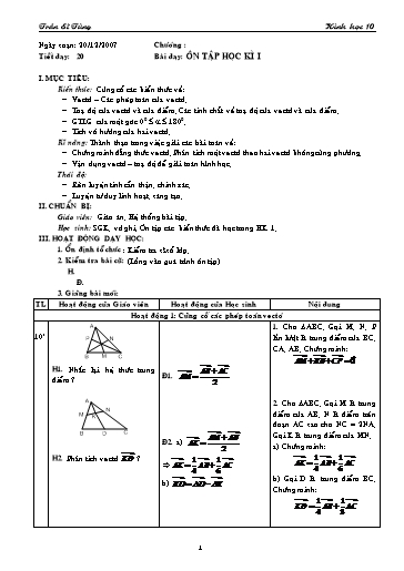 Giáo án Hình học 10 (cơ bản) - Bài dạy: Ôn tập học kì I - Trần Sĩ Tùng