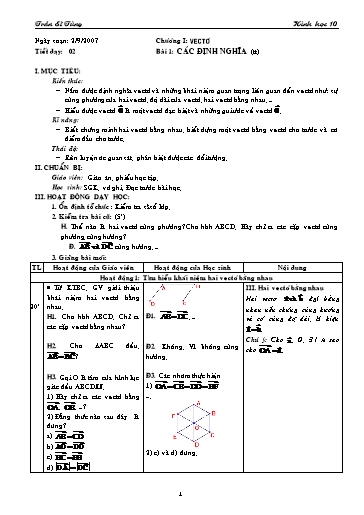 Giáo án Hình học 10 (cơ bản) - Chương I, Bài 1: Các khái niệm (tiếp theo) - Trần Sĩ Tùng