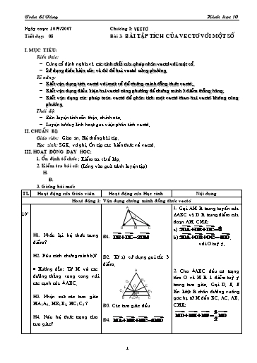 Giáo án Hình học 10 (cơ bản) - Chương I, Bài 3: Bài tập Tích của vectơ với một số - Trần Sĩ Tùng