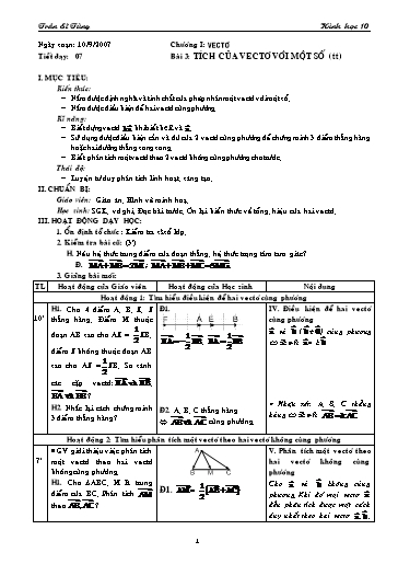 Giáo án Hình học 10 (cơ bản) - Chương I, Bài 3: Tích của vectơ với một số (tiết 2) - Trần Sĩ Tùng
