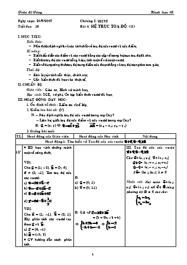 Giáo án Hình học 10 (cơ bản) - Chương I, Bài 4: Hệ trục toạ độ (tiết 2) - Trần Sĩ Tùng