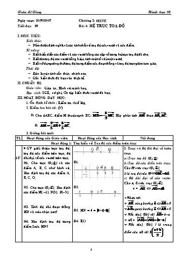 Giáo án Hình học 10 (cơ bản) - Chương I, Bài 4: Hệ trục toạ độ - Trần Sĩ Tùng