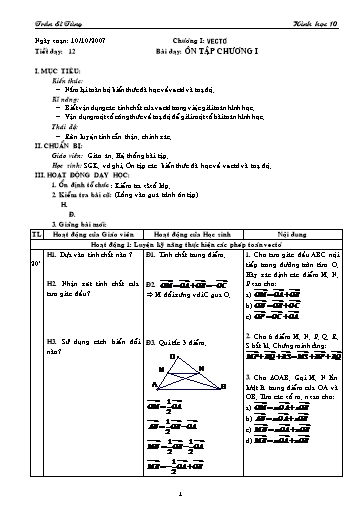 Giáo án Hình học 10 (cơ bản) - Chương I, Bài dạy: Ôn tập chương I - Trần Sĩ Tùng