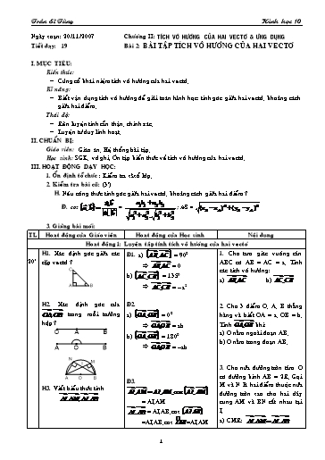 Giáo án Hình học 10 (cơ bản) - Chương II, Bài 2: Bài tập Tích vô hướng của hai vectơ - Trần Sĩ Tùng