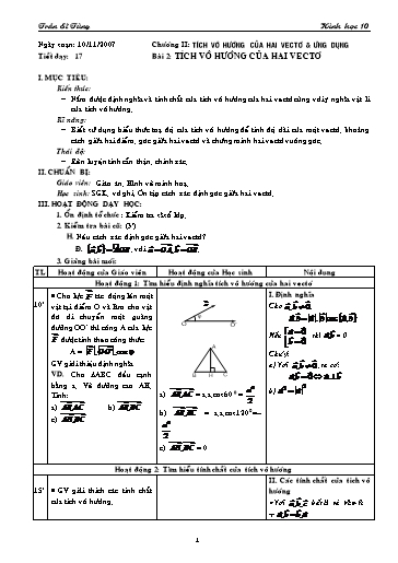 Giáo án Hình học 10 (cơ bản) - Chương II, Bài 2: Tích vô hướng của hai vectơ - Trần Sĩ Tùng