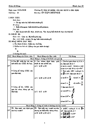 Giáo án Hình học 10 (cơ bản) - Chương II, Bài dạy: Ôn tập chương II - Trần Sĩ Tùng