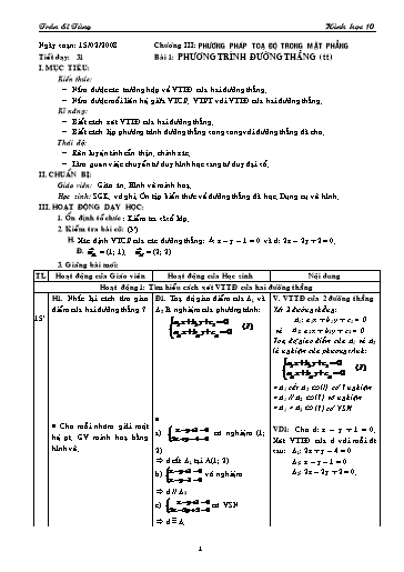 Giáo án Hình học 10 (cơ bản) - Chương III, Bài 1: Phương trình đường thẳng (tiết 3) - Trần Sĩ Tùng