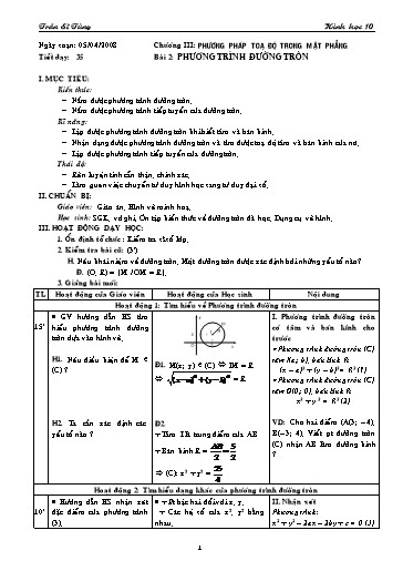 Giáo án Hình học 10 (cơ bản) - Chương III, Bài 2: Phương trình đường tròn - Trần Sĩ Tùng