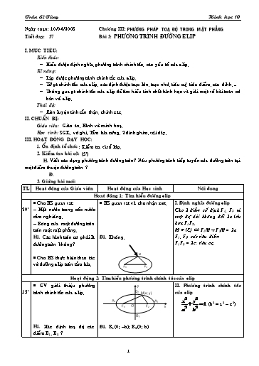 Giáo án Hình học 10 (cơ bản) - Chương III, Bài 3: Phương trình đường elip - Trần Sĩ Tùng