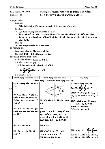 Giáo án Hình học 10 (cơ bản) - Chương III, Bài 3: Phương trình đường elip (tiết 2) - Trần Sĩ Tùng