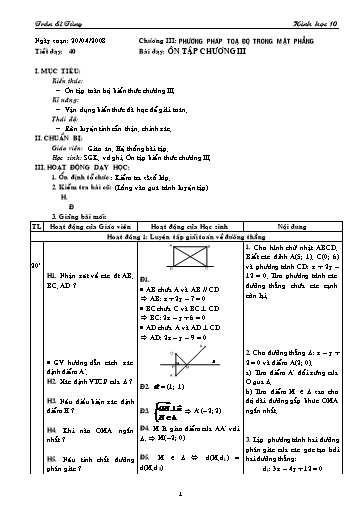 Giáo án Hình học 10 (cơ bản) - Chương III, Bài dạy: Ôn tập chương III - Trần Sĩ Tùng