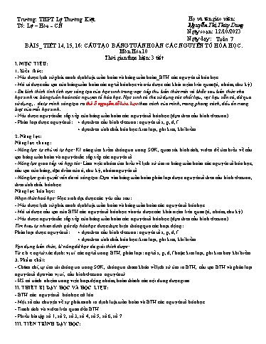 Giáo án Hóa học 10 (Kết nối tri thức) - Bài 5: Cấu tạo bảng tuần hoàn các nguyên tố hóa học - Nguyễn Thị Thùy Dung