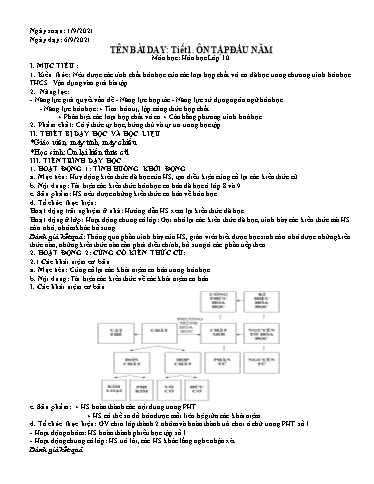 Giáo án Hóa học 10 - Tiết 1: Ôn tập đầu năm - Năm học 2021-2022