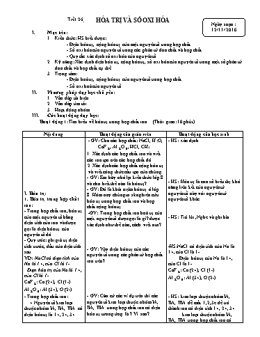 Giáo án Hóa học 10 - Tiết 26, Bài 15: Hóa trị và số oxi hóa
