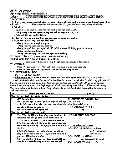 Giáo án Hóa học 10 - Tiết 53, Bài 32: Hiđro sunfua, lưu huỳnh đioxit, lưu huỳnh tri oxit (tiết 1) - Đàm Trường Sơn