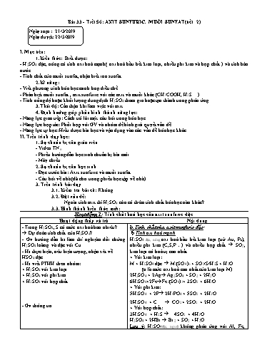 Giáo án Hóa học 10 - Tiết 56, Bài 33: Axit sunfuric. Muối sunfat (tiết 2)