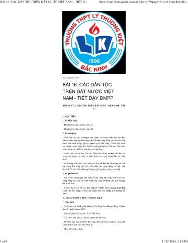 Giáo án Lịch sử 10 (Cánh diều) - Bài 16: Các dân tộc trên đất nước Việt Nam (tiết 1) - Tiết dạy ĐMPP