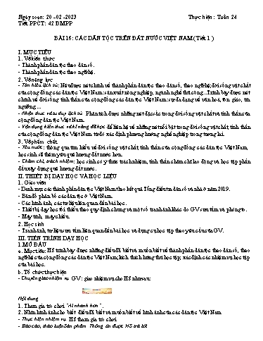 Giáo án Lịch sử 10 (Cánh diều) - Bài 16: Các dân tộc trên đất nước Việt Nam (tiết 1) - Năm học 2022-2023