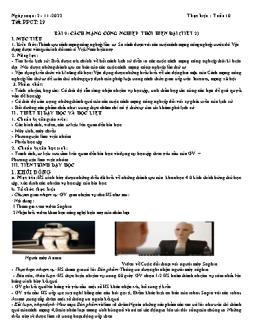 Giáo án Lịch sử 10 (Cánh diều) - Bài 9: Cách mạng công nghiệp thời hiện đại (tiết 2) - Năm học 2022-2023