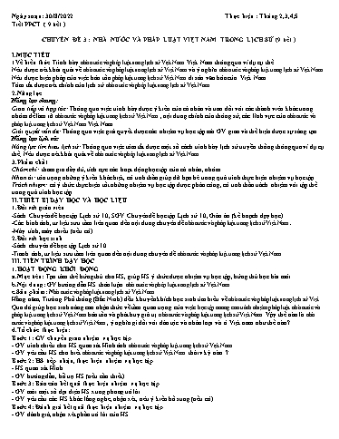 Giáo án Lịch sử 10 (Cánh diều) - Chuyên đề 3: Nhà nước và pháp luật Việt Nam trong lịch sử (9 tiết ) - Năm học 2022-2023