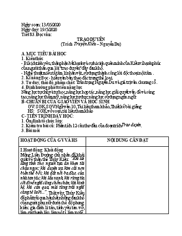 Giáo án Ngữ văn 10 - Tiết 83, Đọc văn: Trao duyên