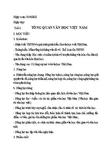 Giáo án Ngữ văn 10 - Tuần 1: Tiết 1 đến Tiết 3 - Năm học 2021-2022