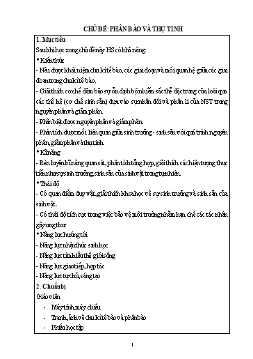 Giáo án Sinh học 10 - Chủ đề: Phân bào và thụ tinh
