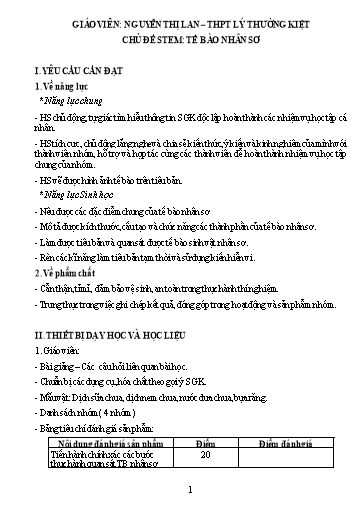 Giáo án Sinh học 10 (Kết nối tri thức) - Chủ đề STEM: Tế bào nhân sơ - Nguyễn Thị Lan