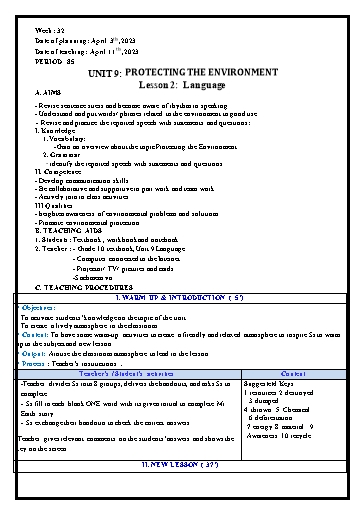 Giáo án Tiếng Anh 10 (Global Success) - Unit 9: Protecting the environment (Language) - Năm học 2023-2024